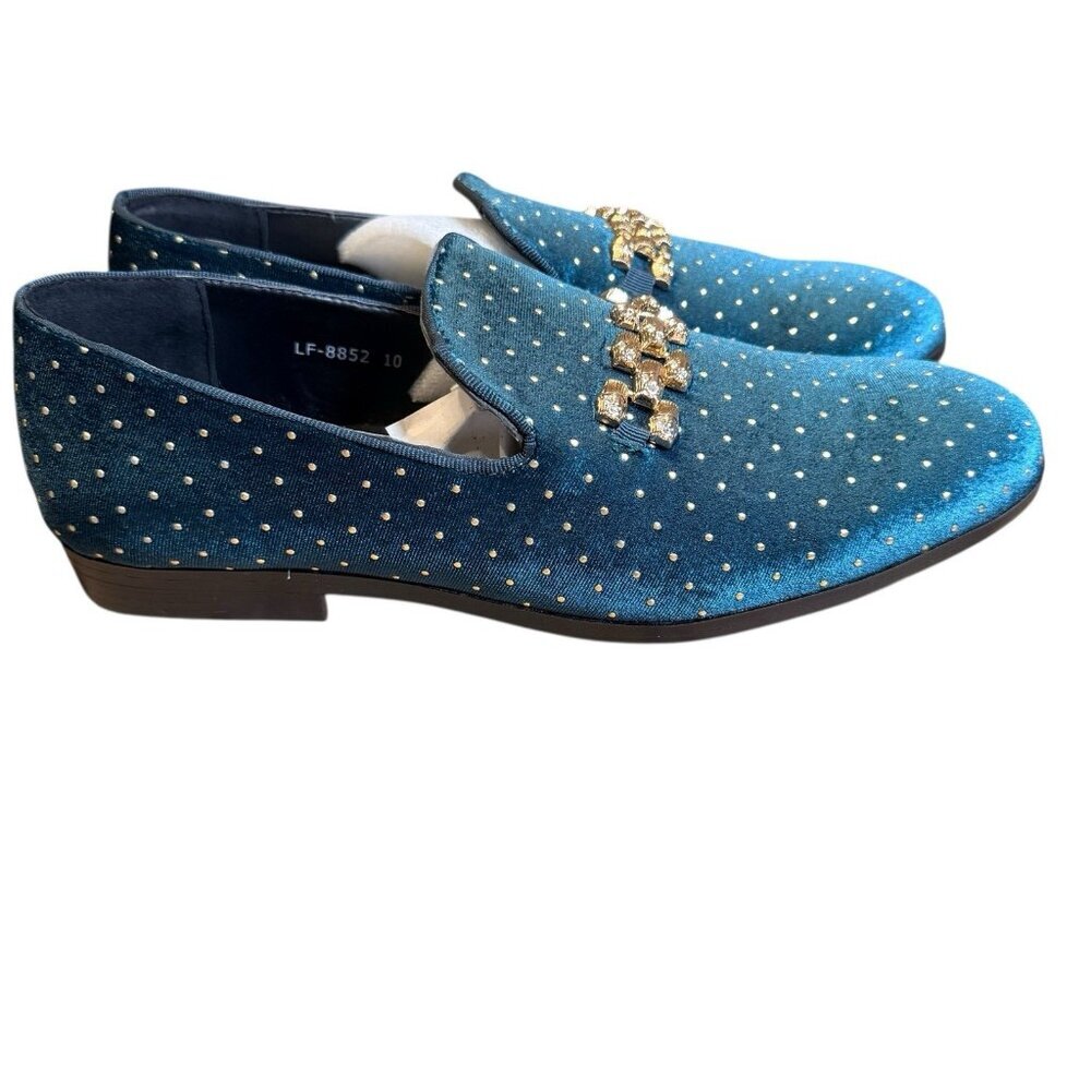 Royal Shoes Green  Dress Loafers Men's Casual Studded Link Size 10 - Picture 2 of 6